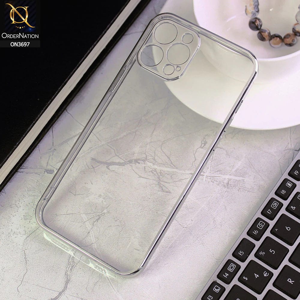 iPhone 12 Pro Max Cover - Silver - Luxury Look Colour Borders Semi -Transparent Soft Silicone Case With Camera Protection