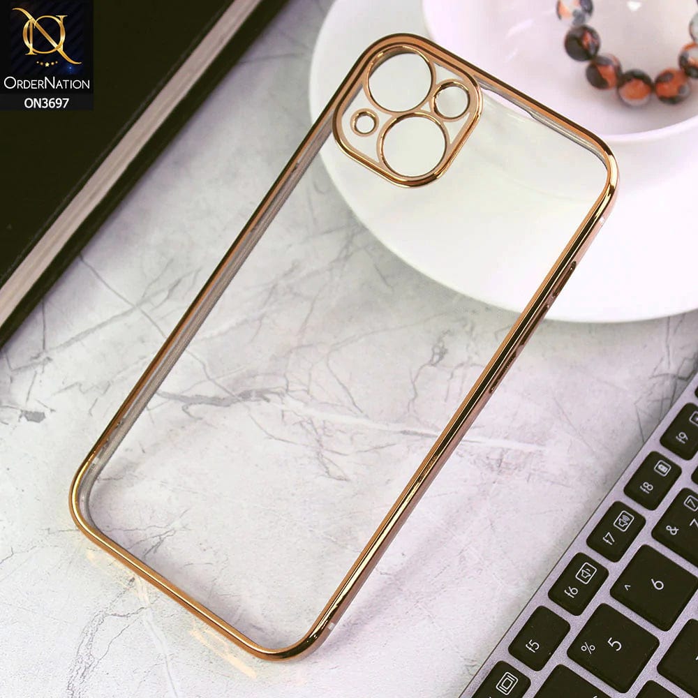 iPhone 13 Cover - Golden - Luxury Look Colour Borders Semi -Transparent Soft Silicone Case With Camera Protection