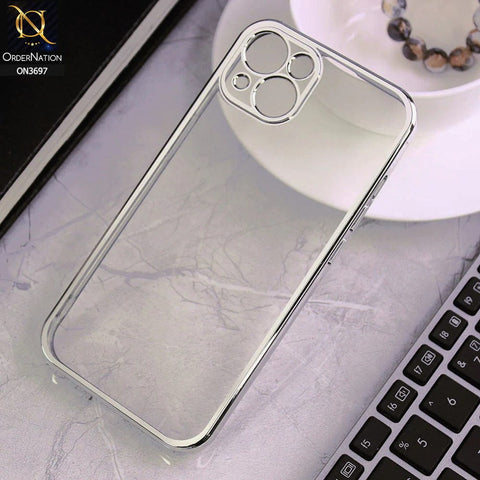 iPhone 13 Cover - Silver - Luxury Look Colour Borders Semi -Transparent Soft Silicone Case With Camera Protection