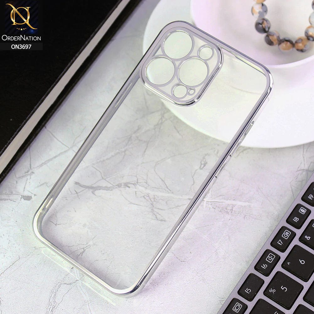 iPhone 13 Pro Cover - Silver - Luxury Look Colour Borders Semi -Transparent Soft Silicone Case With Camera Protection