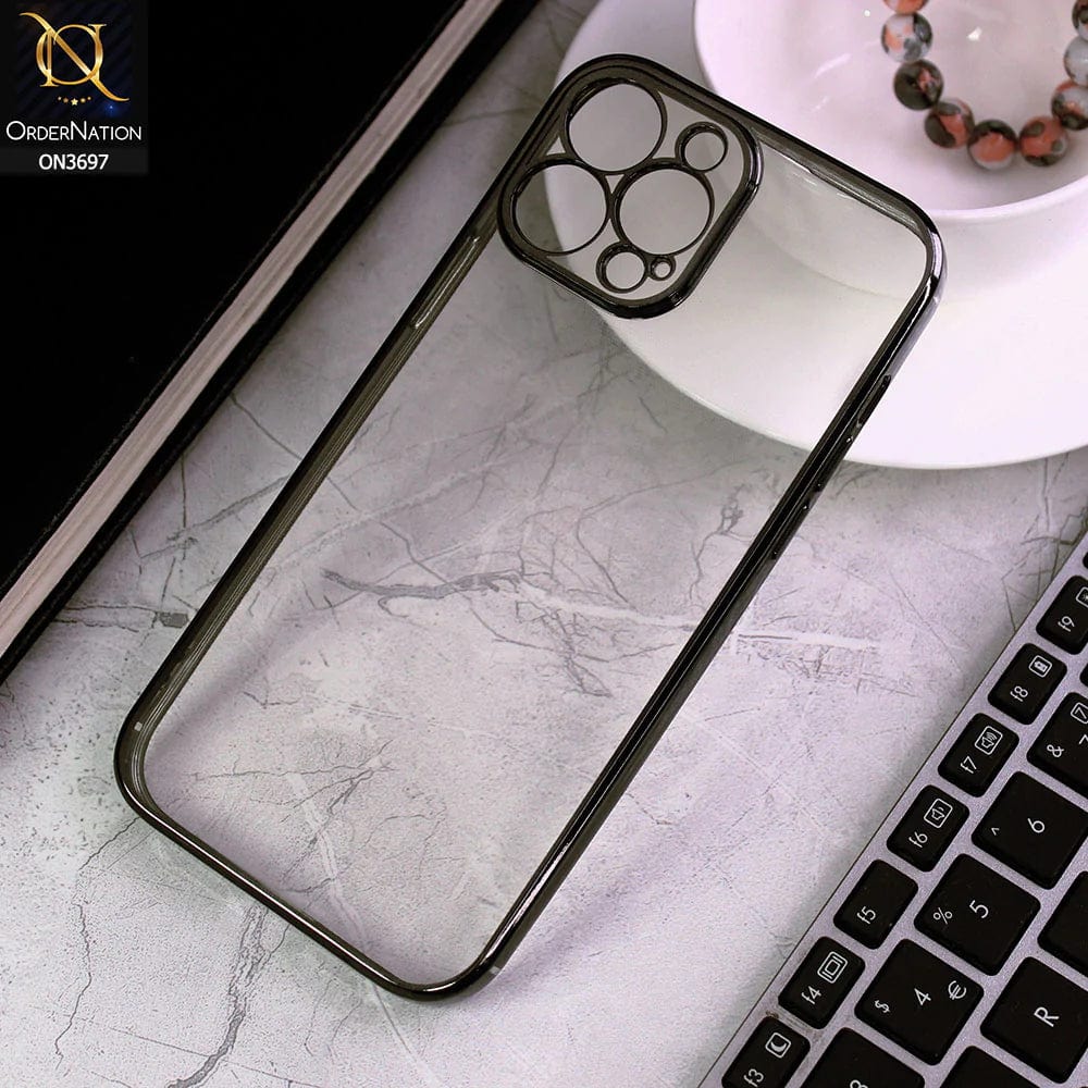 iPhone 13 Pro Max Cover - Black - Luxury Look Colour Borders Semi -Transparent Soft Silicone Case With Camera Protection