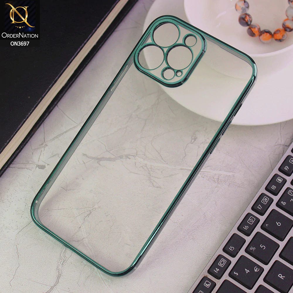 iPhone 13 Pro Max Cover - Green - Luxury Look Colour Borders Semi -Transparent Soft Silicone Case With Camera Protection