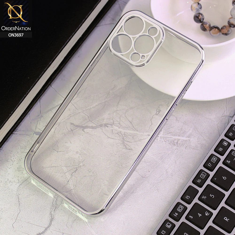 iPhone 13 Pro Max Cover - Silver - Luxury Look Colour Borders Semi -Transparent Soft Silicone Case With Camera Protection