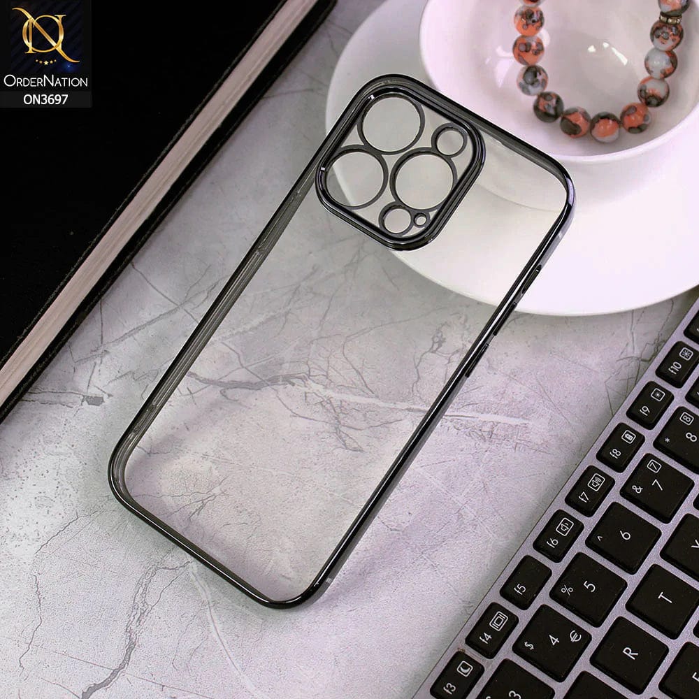 iPhone 14 Pro Cover - Black - Luxury Look Colour Borders Semi -Transparent Soft Silicone Case With Camera Protection