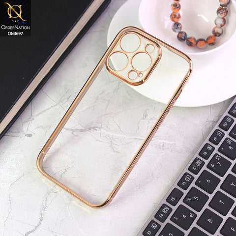 iPhone 14 Pro Cover - Golden - Luxury Look Colour Borders Semi -Transparent Soft Silicone Case With Camera Protection