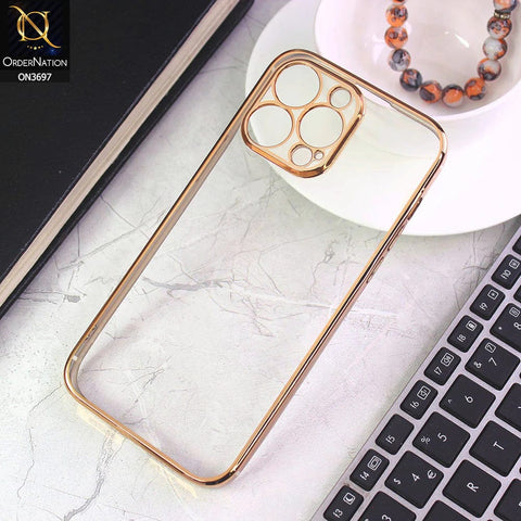 iPhone 14 Pro Max Cover - Golden - Luxury Look Colour Borders Semi -Transparent Soft Silicone Case With Camera Protection