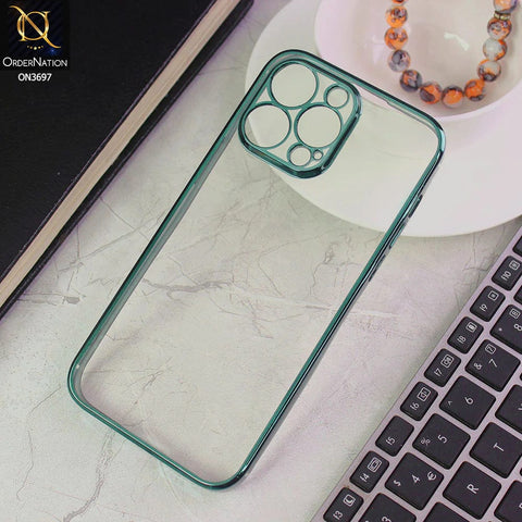 iPhone 14 Pro Max Cover - Green - Luxury Look Colour Borders Semi -Transparent Soft Silicone Case With Camera Protection