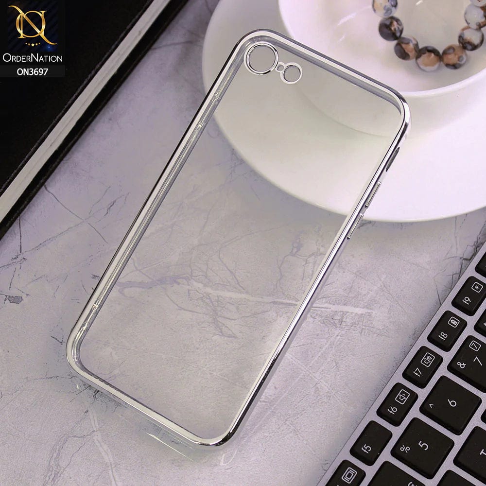 iPhone SE 2020 Cover - Silver - Luxury Look Colour Borders Semi -Transparent Soft Silicone Case With Camera Protection