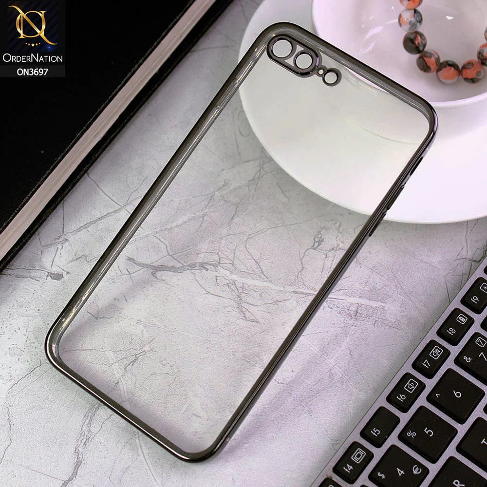 iPhone 8 Plus / 7 Plus Cover - Black - Luxury Look Colour Borders Semi -Transparent Soft Silicone Case With Camera Protection