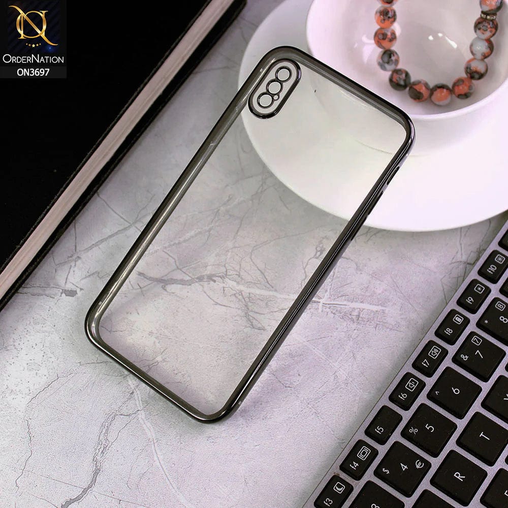 iPhone XS / X Cover - Black - Luxury Look Colour Borders Semi -Transparent Soft Silicone Case With Camera Protection