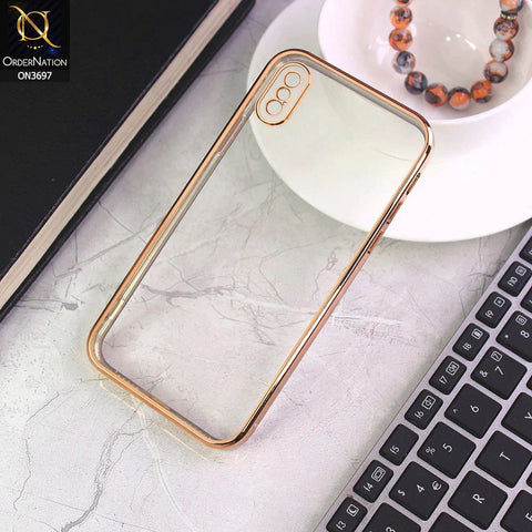 iPhone XS / X Cover - Golden - Luxury Look Colour Borders Semi -Transparent Soft Silicone Case With Camera Protection