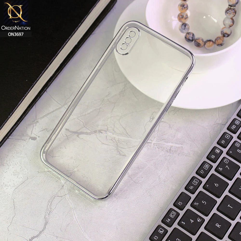 iPhone XS / X Cover - Silver - Luxury Look Colour Borders Semi -Transparent Soft Silicone Case With Camera Protection