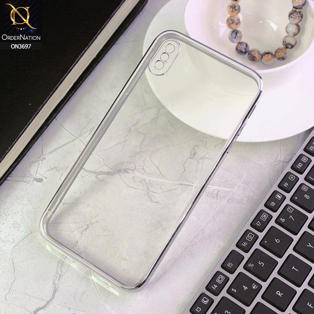 iPhone XS Max Cover - Silver - Luxury Look Colour Borders Semi -Transparent Soft Silicone Case With Camera Protection