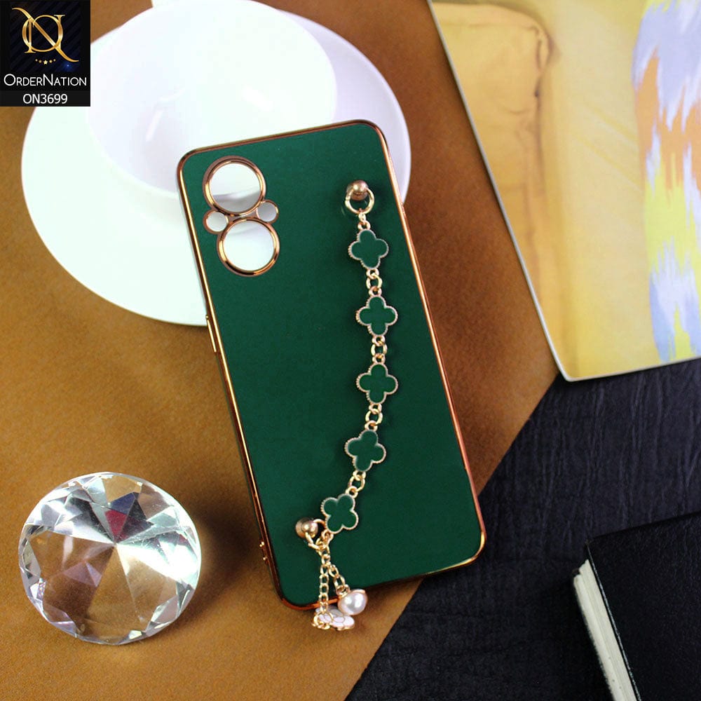 Oppo Reno 7 Lite Cover - Green -  Electroplated Edges Soft Silicone Flower Chain Finger Holder Case