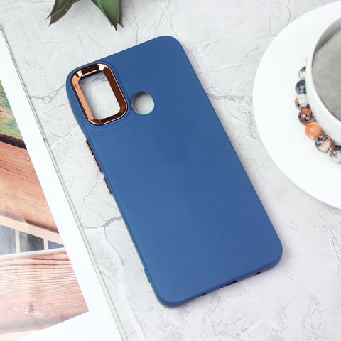 Tecno Spark 7 Cover - Dark Blue - Electroplated Camera Border Soft Silicon Case