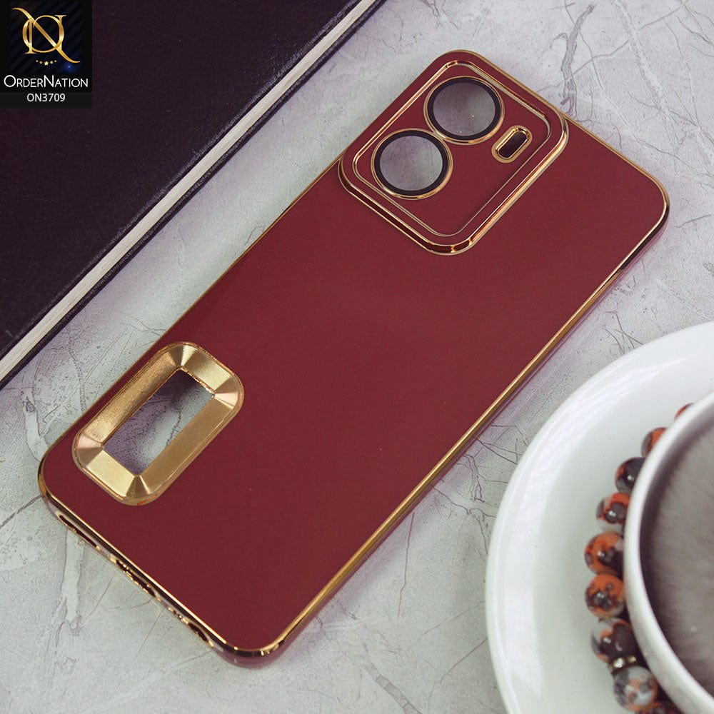 Vivo Y02s Cover -Maroon - All New Electroplating Borders With Logo Hole Camera Protection Soft Silicon Case