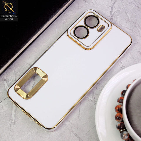 Vivo Y02s Cover -White - All New Electroplating Borders With Logo Hole Camera Protection Soft Silicon Case