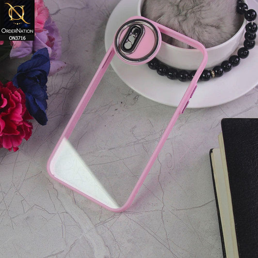 iPhone XS / X Cover - Pink - Transparent Colour Border Round Camera Protection Case