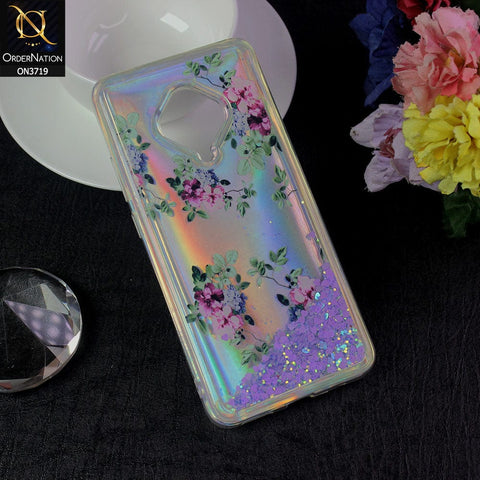 Vivo S1 Pro Cover - Design 9 - New Flower Series Soft Silicone Bling Sparkle Moving  Liquid Glitter Case