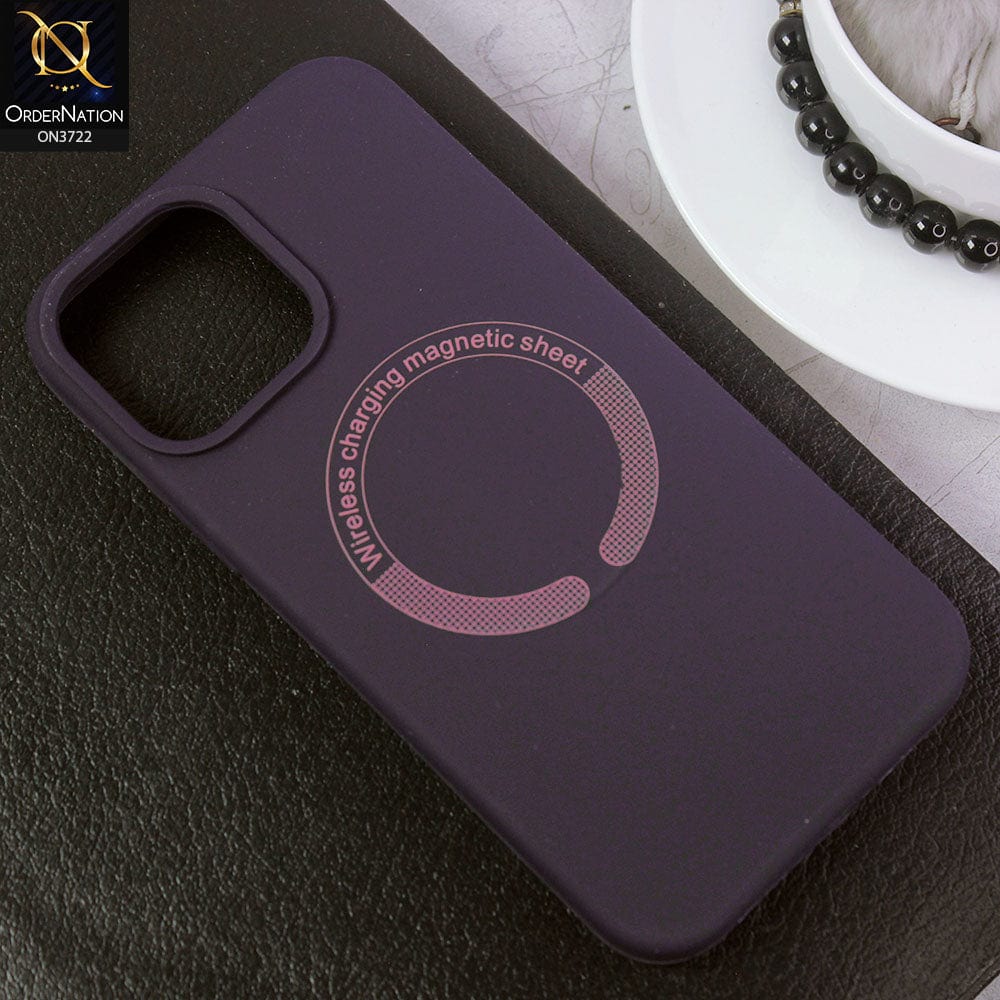 iPhone 13 Pro Cover - Deep Purple - Soft Shockproof Sillica Gel Case With Wireless Charging Magnetic Sheet