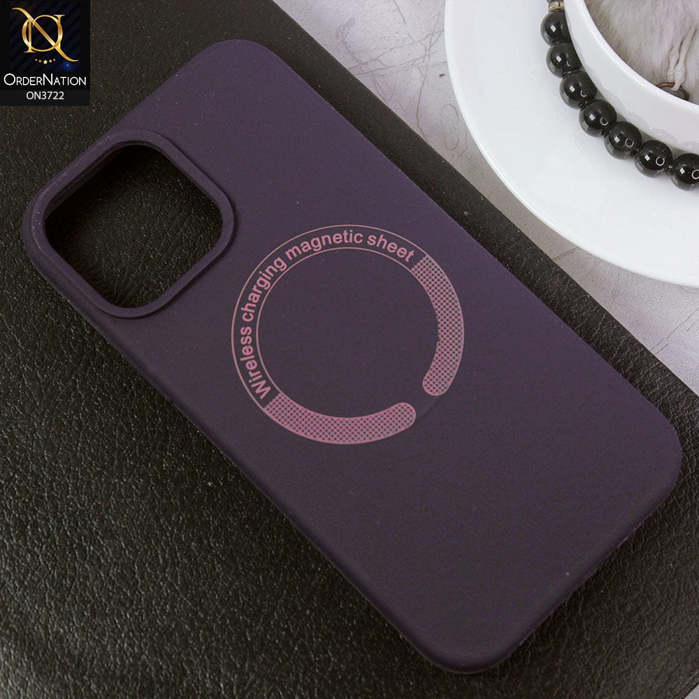 iPhone 13 Pro Max Cover - Deep Purple - Soft Shockproof Sillica Gel Case With Wireless Charging Magnetic Sheet