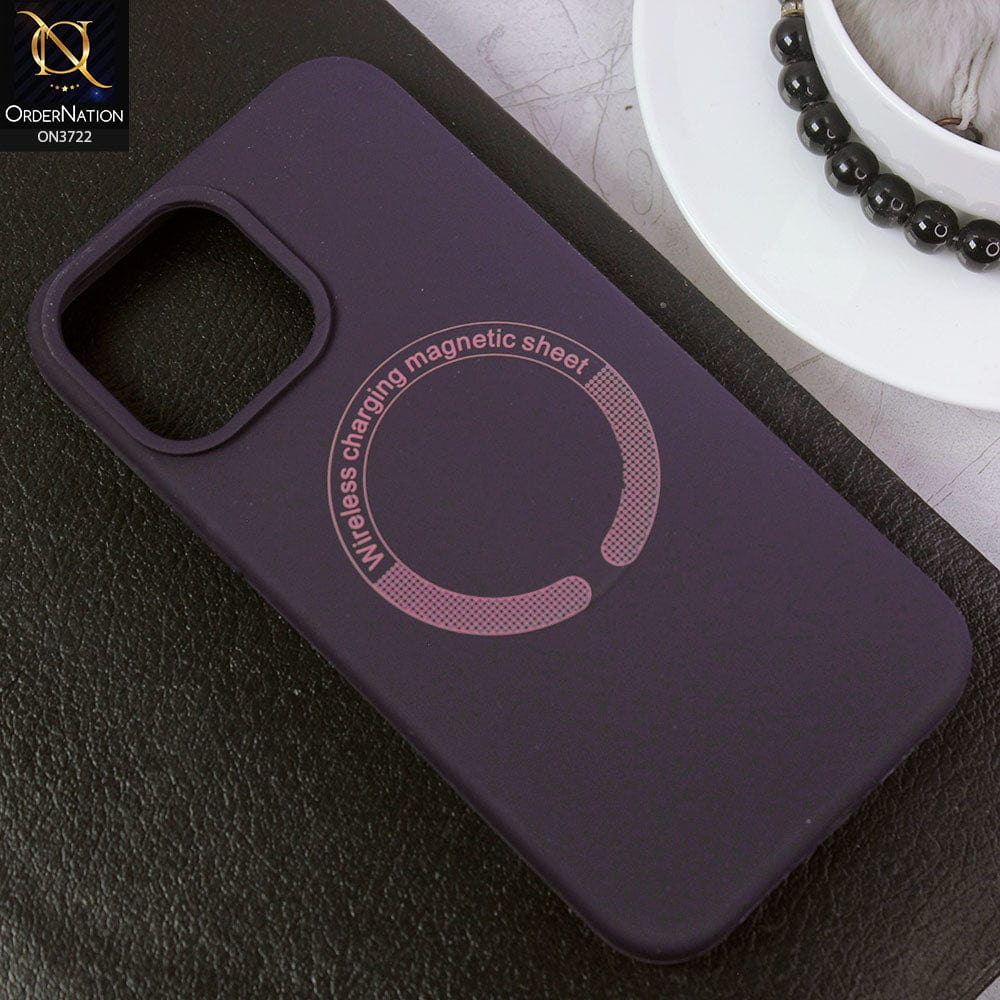 iPhone 14 Pro Cover - Deep Purple - Soft Shockproof Sillica Gel Case With Wireless Charging Magnetic Sheet