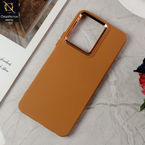 Vivo Y35 Cover - Brown -Electroplated Camera Border Soft Silicon Case