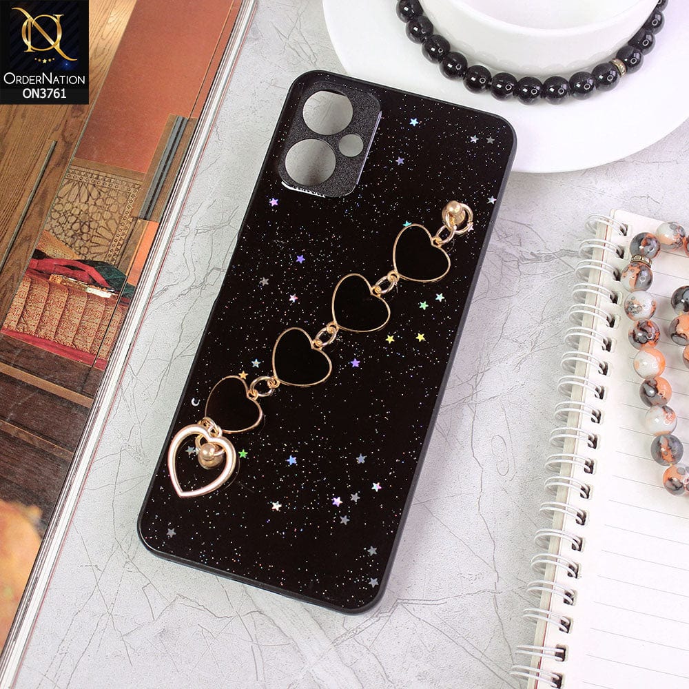 Tecno Camon 19 Neo Cover - Black - Shiny Glitter Candy Color Soft Border Camera Protection Case With Heart Chain Holder (Glitter Does not move)