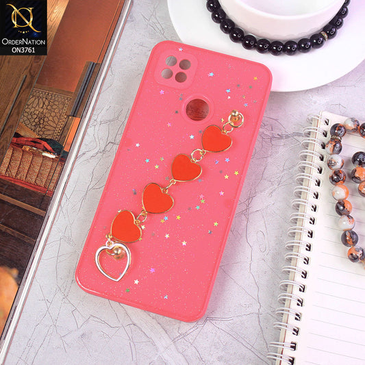 Xiaomi Redmi 10A Cover  - Peach - Shiny Glitter Candy Color Soft Border Camera Protection Case With Heart Chain Holder (Glitter Does not move)