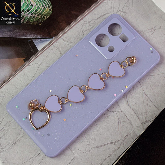 Oppo F21 Pro 4G Cover - Purple -Shiny Glitter Candy Color Soft Border Camera Protection Case With Heart Chain Holder (Glitter Does not move)