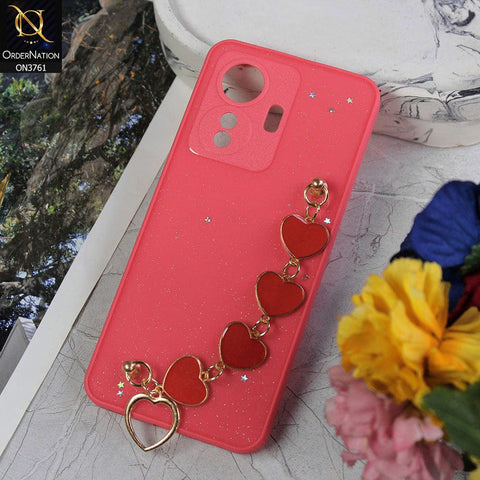 Vivo S15e Cover - Peach - Shiny Glitter Candy Color Soft Border Camera Protection Case With Heart Chain Holder (Glitter Does not move)