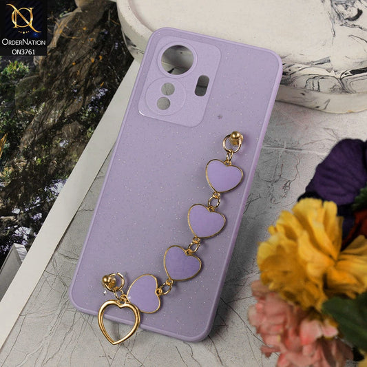 Vivo S15e Cover - Purple - Shiny Glitter Candy Color Soft Border Camera Protection Case With Heart Chain Holder (Glitter Does not move)