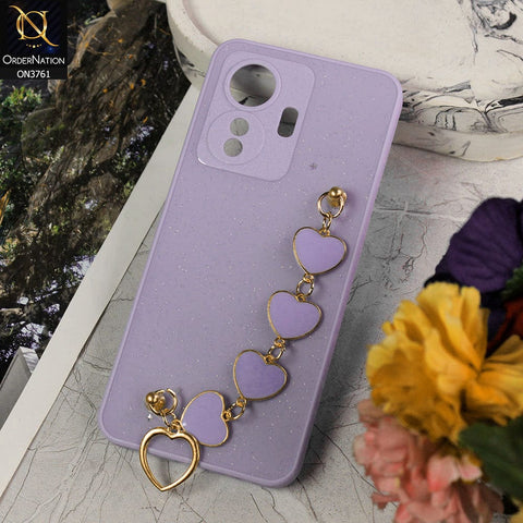 Vivo Y55 4G Cover - Purple - Shiny Glitter Candy Color Soft Border Camera Protection Case With Heart Chain Holder (Glitter Does not move)