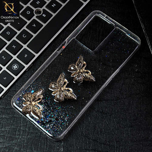 Oppo A77s Cover - Black -  Shiny Butterfly Glitter Bling Soft Case (Glitter does not move)