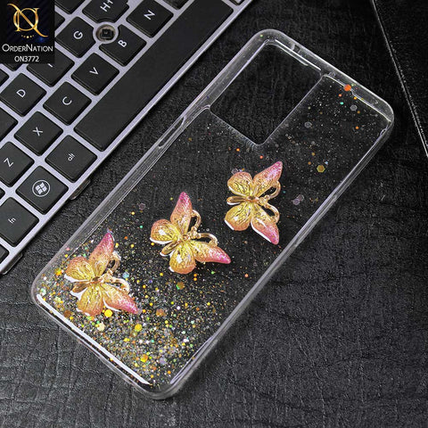 Oppo A77s Cover - Yellow -  Shiny Butterfly Glitter Bling Soft Case (Glitter does not move)