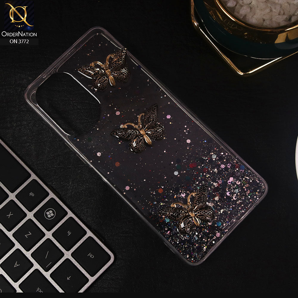 Tecno Camon 19 Cover - Black - Shiny Butterfly Glitter Bling Soft Case (Glitter does not move)