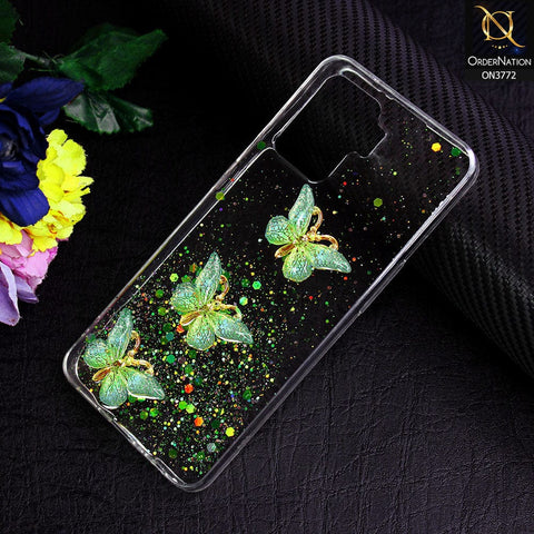 Oppo A94 Cover - Green - Shiny Butterfly Glitter Bling Soft Case (Glitter does not move)