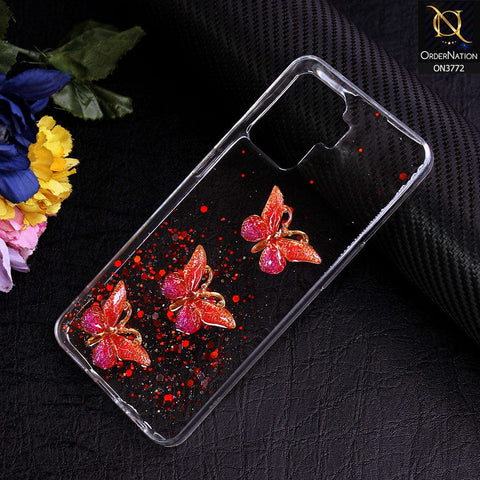 Oppo A94 Cover - Red - Shiny Butterfly Glitter Bling Soft Case (Glitter does not move)