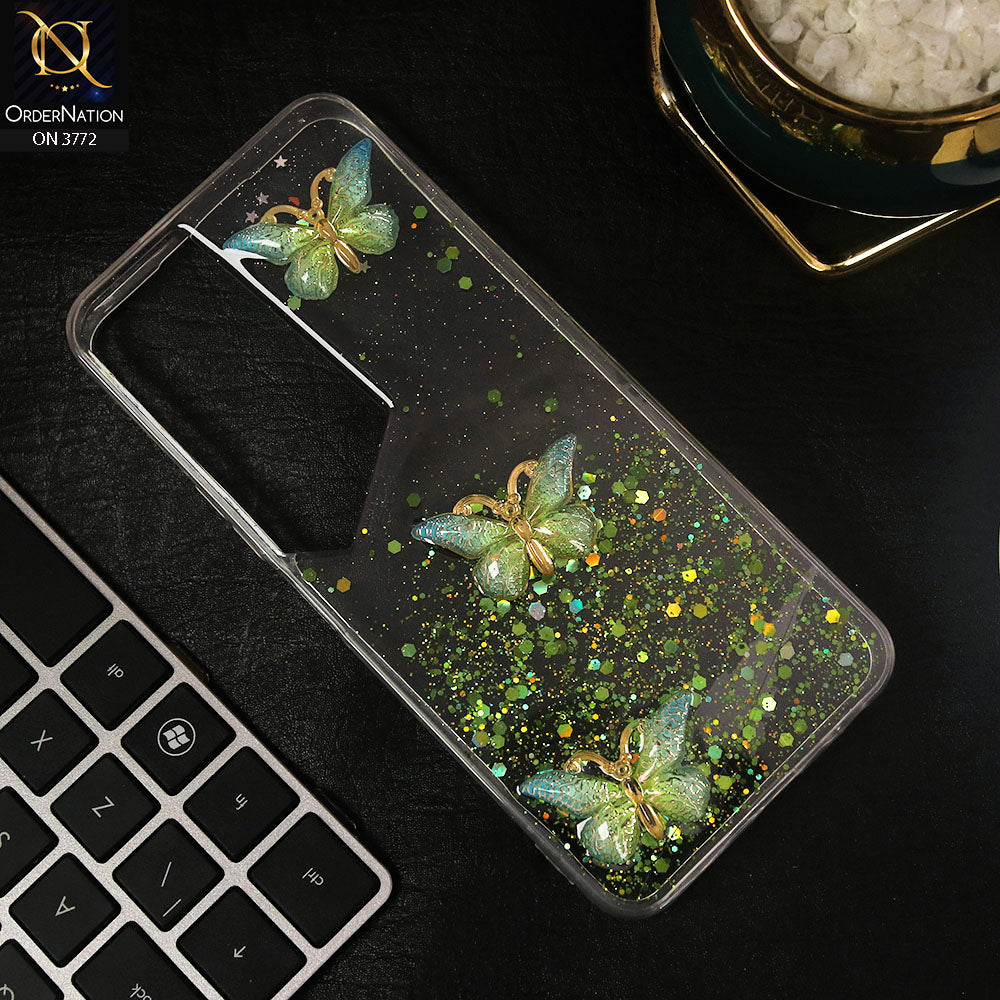 Tecno Pova Neo 2 Cover - Green - Shiny Butterfly Glitter Bling Soft Case (Glitter does not move)