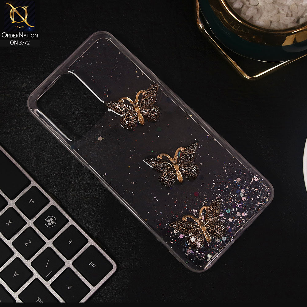 Realme V25 Cover - Black - Shiny Butterfly Glitter Bling Soft Case (Glitter does not move)