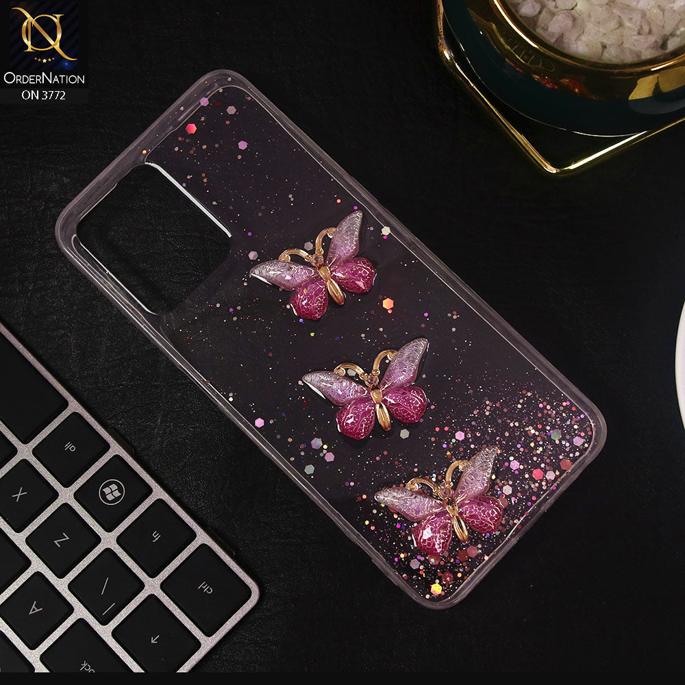 Realme Narzo 50A Prime Cover - Pink - Shiny Butterfly Glitter Bling Soft Case (Glitter does not move)