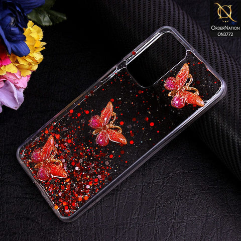 Samsung Galaxy A23 Cover - Red - Shiny Butterfly Glitter Bling Soft Case (Glitter does not move)