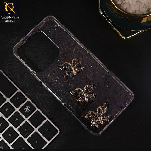 Infinix Smart 7 Plus Cover - Black - Shiny Butterfly Glitter Bling Soft Case (Glitter does not move)