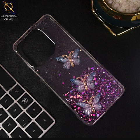 Tecno Pop 7 Cover - Blue - Shiny Butterfly Glitter Bling Soft Case (Glitter does not move)