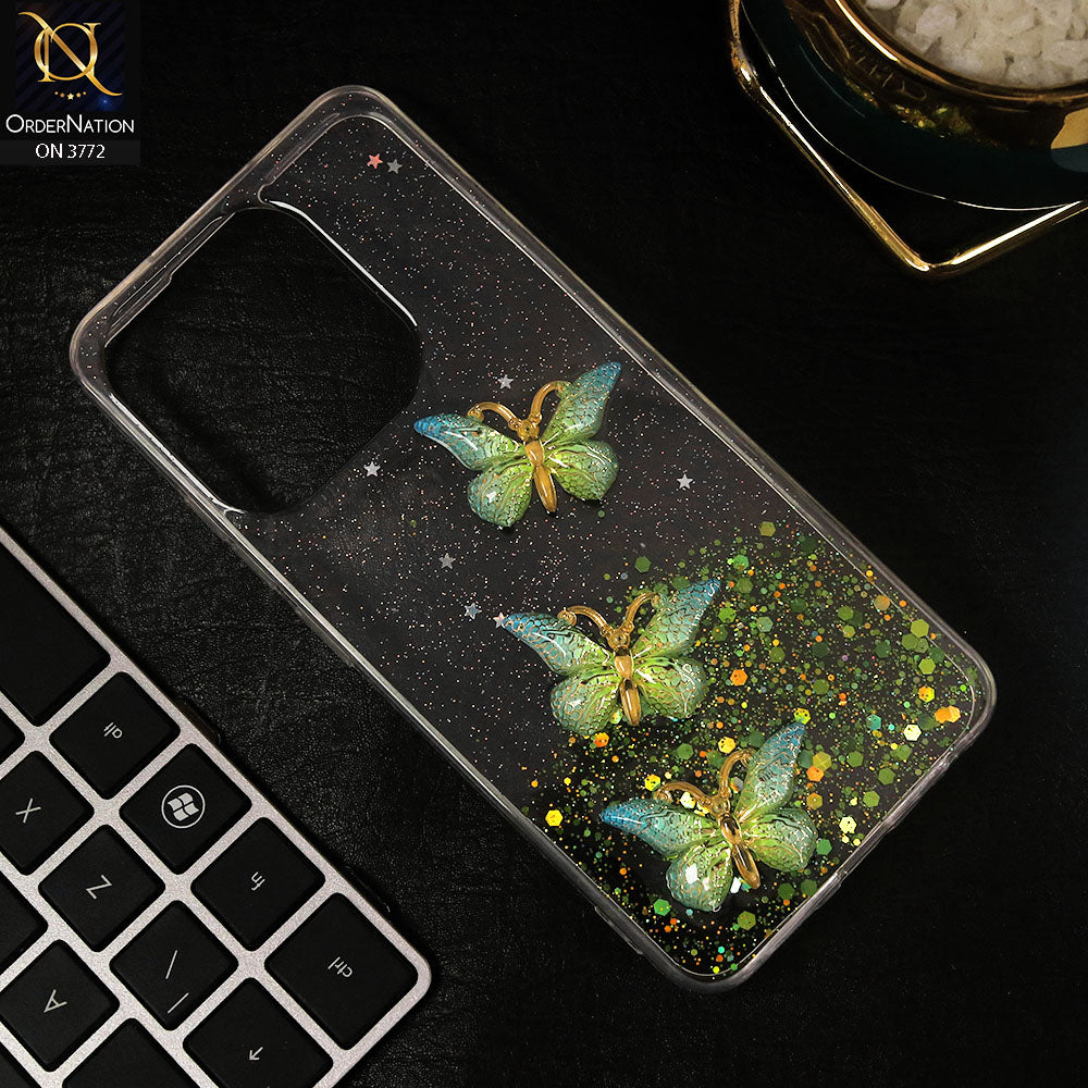 Infinix Smart 7 Plus Cover - Green - Shiny Butterfly Glitter Bling Soft Case (Glitter does not move)