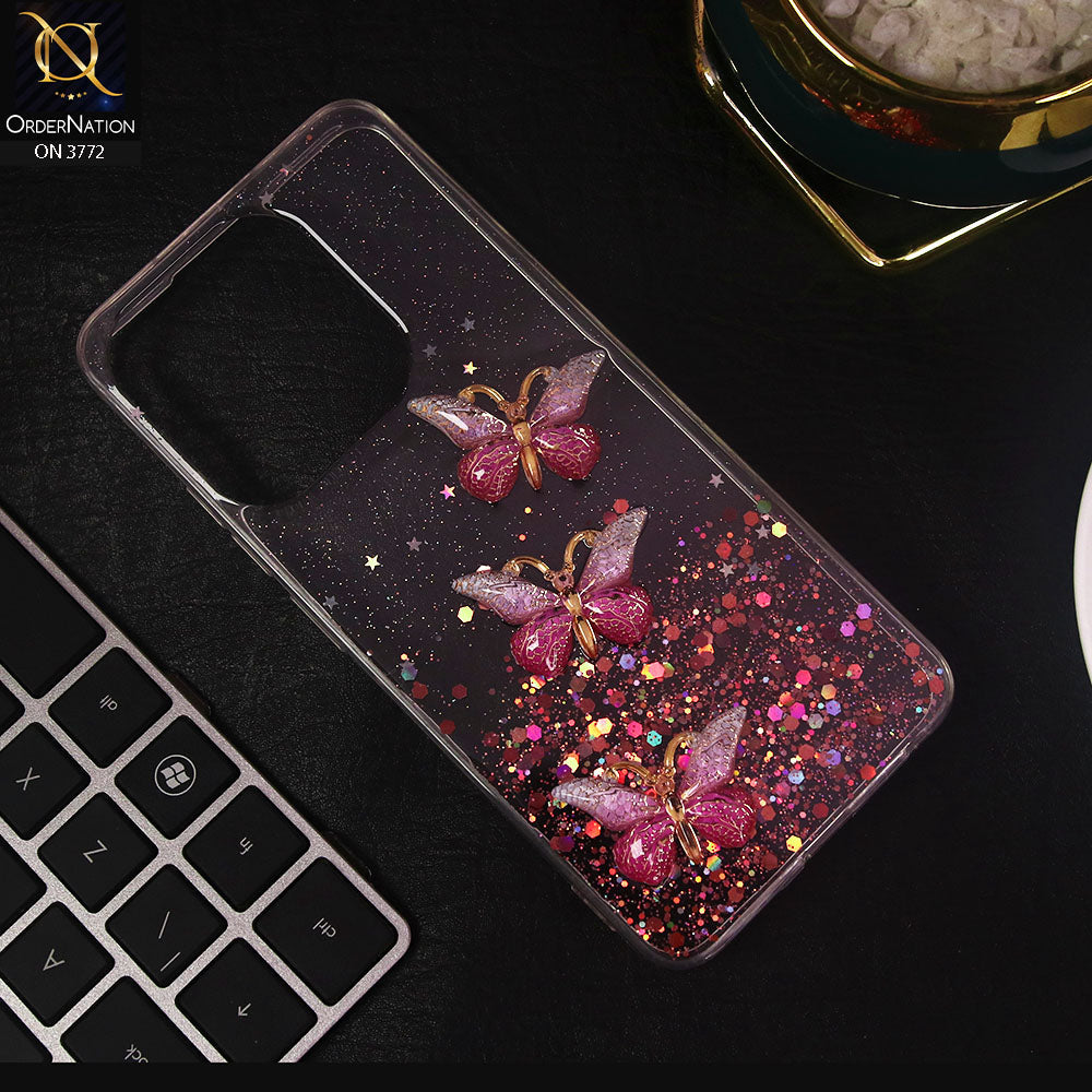 Infinix Smart 7 Plus Cover - Pink - Shiny Butterfly Glitter Bling Soft Case (Glitter does not move)