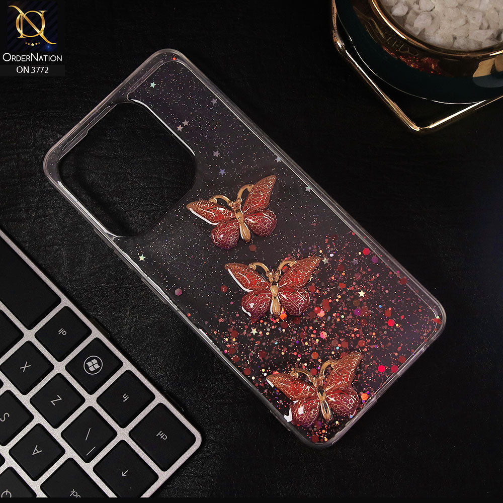 Infinix Smart 7 Plus Cover - Red - Shiny Butterfly Glitter Bling Soft Case (Glitter does not move)