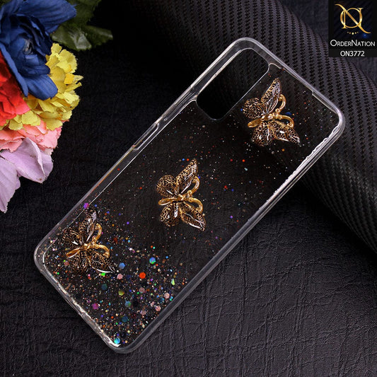 Vivo Y12a Cover - Black - Shiny Butterfly Glitter Bling Soft Case (Glitter does not move)