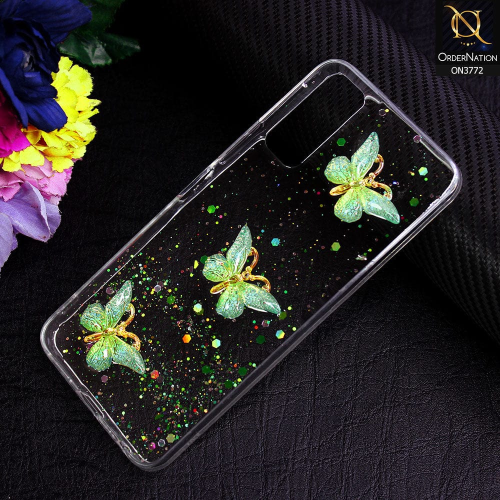 Vivo Y20 Cover - Green - Shiny Butterfly Glitter Bling Soft Case (Glitter does not move)