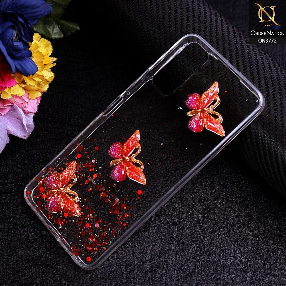 Vivo Y11s Cover - Red - Shiny Butterfly Glitter Bling Soft Case (Glitter does not move)